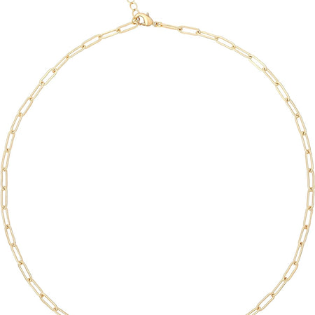 18K Gold Paperclip Chain Choker Satellite Chain Lava Bead Pendant Necklace Dainty Jewelry for Women 16''