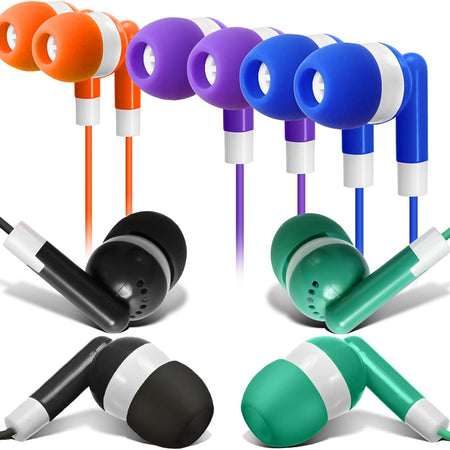 Bulk Earbuds 50 Pack for Classroom -  Wholesale Earbuds Headphones Wired Stereo Earphones Multi Color for Kids Toddlers Teen at School Library Room Homeschool Online Teaching