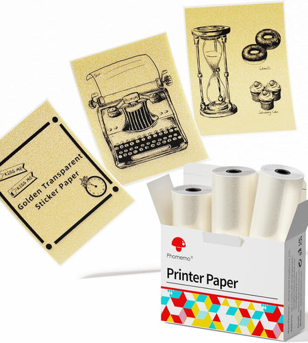 Adhesive Transparent Gold Thermal Paper for  M02/M02 Pro/M02S/M03 Mini Pocket Printer 50Mm X 3.5M, Diameter 30Mm, 3 Rolls