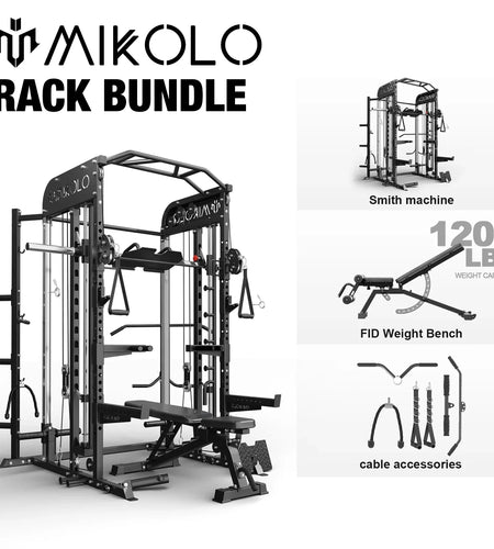 Smith Machine Home Gym, 2100LBS Smith Rack with Cable Crossover and 800LBS Weight Bench, Home Gym Equipment