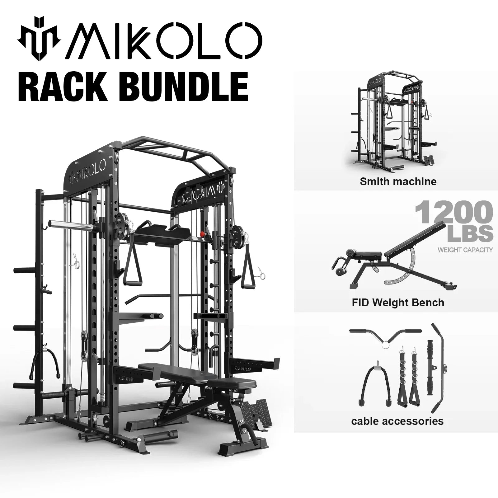 Smith Machine Home Gym, 2100LBS Smith Rack with Cable Crossover and 800LBS Weight Bench, Home Gym Equipment