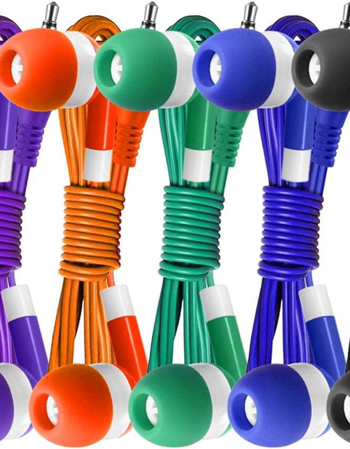 Load image into Gallery viewer, Bulk Earbuds 50 Pack for Classroom -  Wholesale Earbuds Headphones Wired Stereo Earphones Multi Color for Kids Toddlers Teen at School Library Room Homeschool Online Teaching
