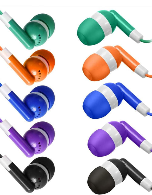 Load image into Gallery viewer, Bulk Earbuds 50 Pack for Classroom -  Wholesale Earbuds Headphones Wired Stereo Earphones Multi Color for Kids Toddlers Teen at School Library Room Homeschool Online Teaching
