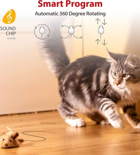 Cat Toys for Indoor Cats, Interactive Cat Toys for Cat Exercise, Automatic Moving Kitten Toys with Real Mouse Sound