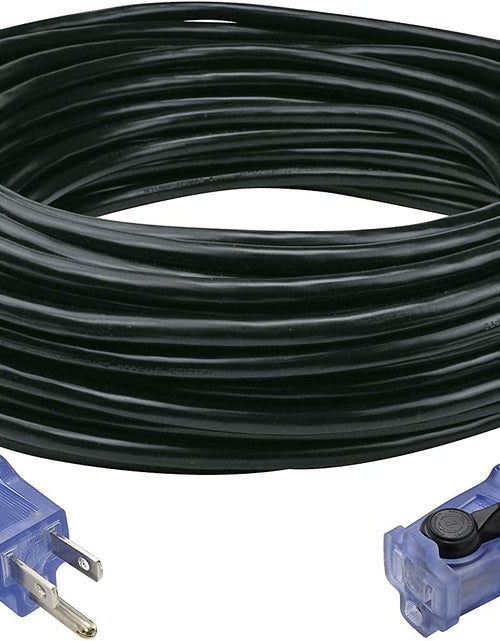 Load image into Gallery viewer, 80Ft Outdoor Extension Cord 16/3 SJTW, Black, with Lighted-Locking Connector &amp; Cord Storage Wheel, Water &amp; Weather Resistant Flame Retardant, DCCO-9004-DC
