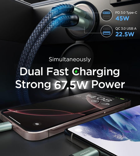 USB C Car Charger 48W Super Mini  All Metal Fast USB Car Charger Adapter PD&QC 3.0 Dual Port Compatible with Iphone 13 12 11 Pro Max X XR XS 8 Samsung Galaxy Note 20/10 S21/20/10 Google Pixel