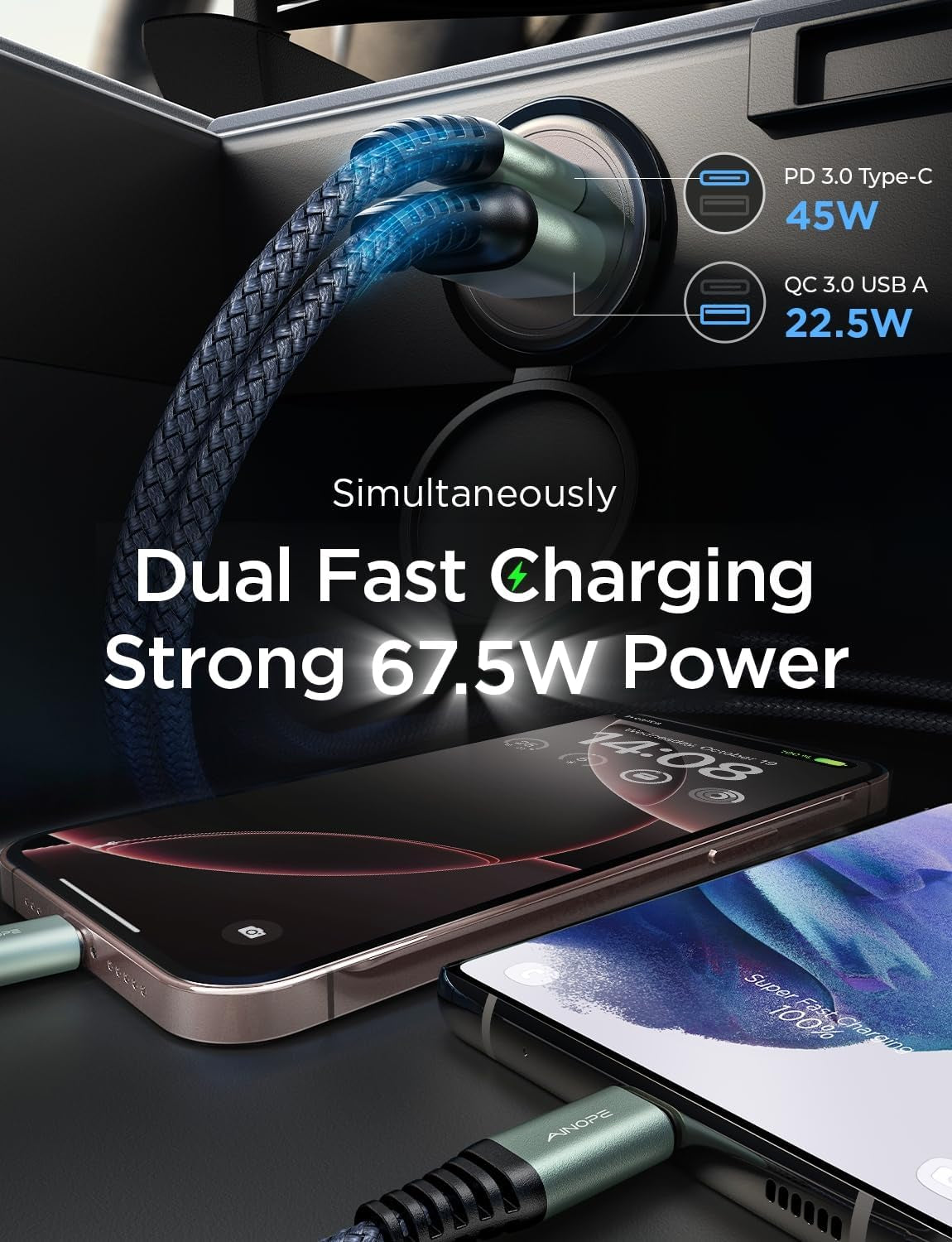 USB C Car Charger 48W Super Mini  All Metal Fast USB Car Charger Adapter PD&QC 3.0 Dual Port Compatible with Iphone 13 12 11 Pro Max X XR XS 8 Samsung Galaxy Note 20/10 S21/20/10 Google Pixel