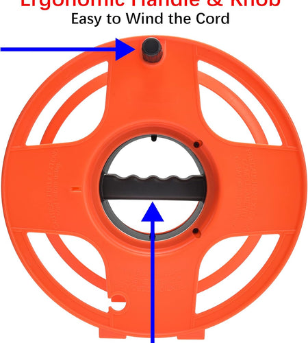 80Ft Outdoor Extension Cord 16/3 SJTW, Black, with Lighted-Locking Connector & Cord Storage Wheel, Water & Weather Resistant Flame Retardant, DCCO-9004-DC