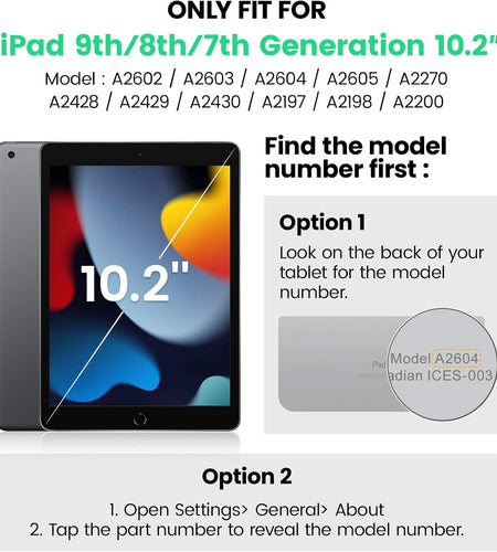 Case Ipad 9Th Generation Kids Ipad 10.2 Case 2021, Full-Body Shock Protective Ipad 7/8/9 Case with Screen Protector Rotating Hand Strap Stand for Ipad 10.2-Inch 9Th/8Th/7Th Gen, Black/Blue