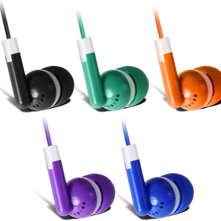 Bulk Earbuds 50 Pack for Classroom -  Wholesale Earbuds Headphones Wired Stereo Earphones Multi Color for Kids Toddlers Teen at School Library Room Homeschool Online Teaching