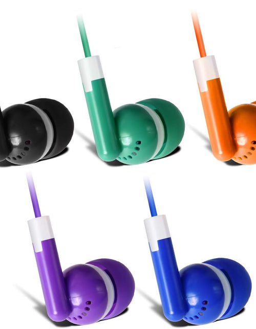 Load image into Gallery viewer, Bulk Earbuds 50 Pack for Classroom -  Wholesale Earbuds Headphones Wired Stereo Earphones Multi Color for Kids Toddlers Teen at School Library Room Homeschool Online Teaching

