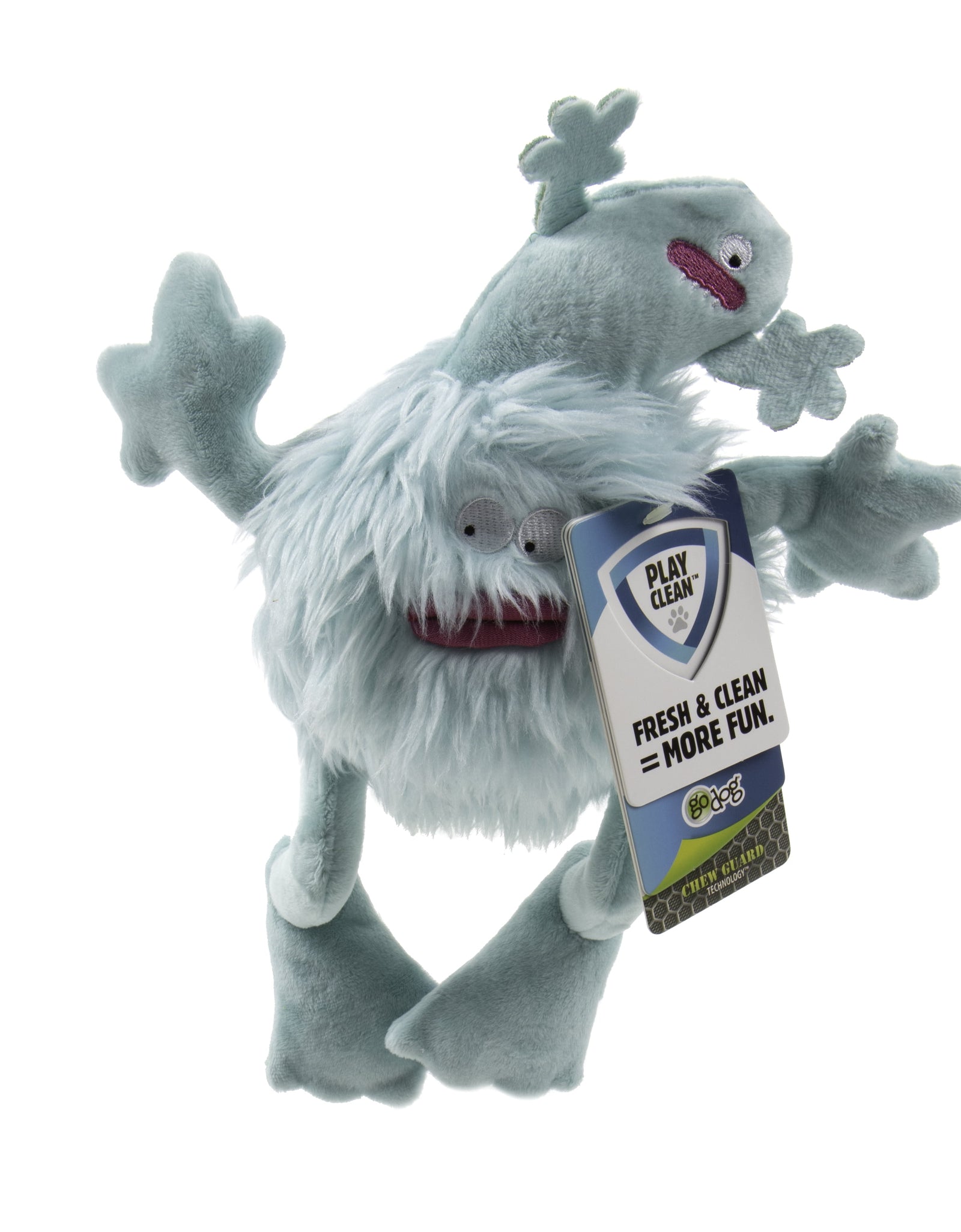 Playclean Germs Squeaky Plush Dog Toy with Odor-Eliminating Essential Oils, Chew Guard Technology - Seafoam, Small
