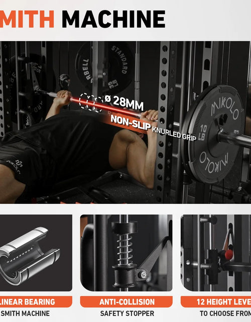 Load image into Gallery viewer, Smith Machine Home Gym, 2100LBS Smith Rack with Cable Crossover and 800LBS Weight Bench, Home Gym Equipment
