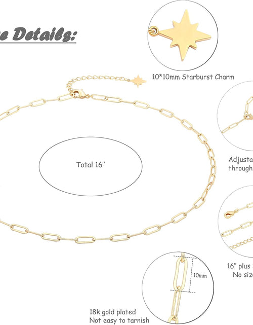 Load image into Gallery viewer, 18K Gold Paperclip Chain Choker Satellite Chain Lava Bead Pendant Necklace Dainty Jewelry for Women 16&#39;&#39;
