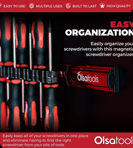 Magnetic Screwdriver Organizer | Professional Quality Tool Holder | Fits up to 16 Screwdrivers | Red