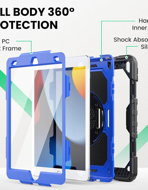 Load image into Gallery viewer, Case Ipad 9Th Generation Kids Ipad 10.2 Case 2021, Full-Body Shock Protective Ipad 7/8/9 Case with Screen Protector Rotating Hand Strap Stand for Ipad 10.2-Inch 9Th/8Th/7Th Gen, Black/Blue
