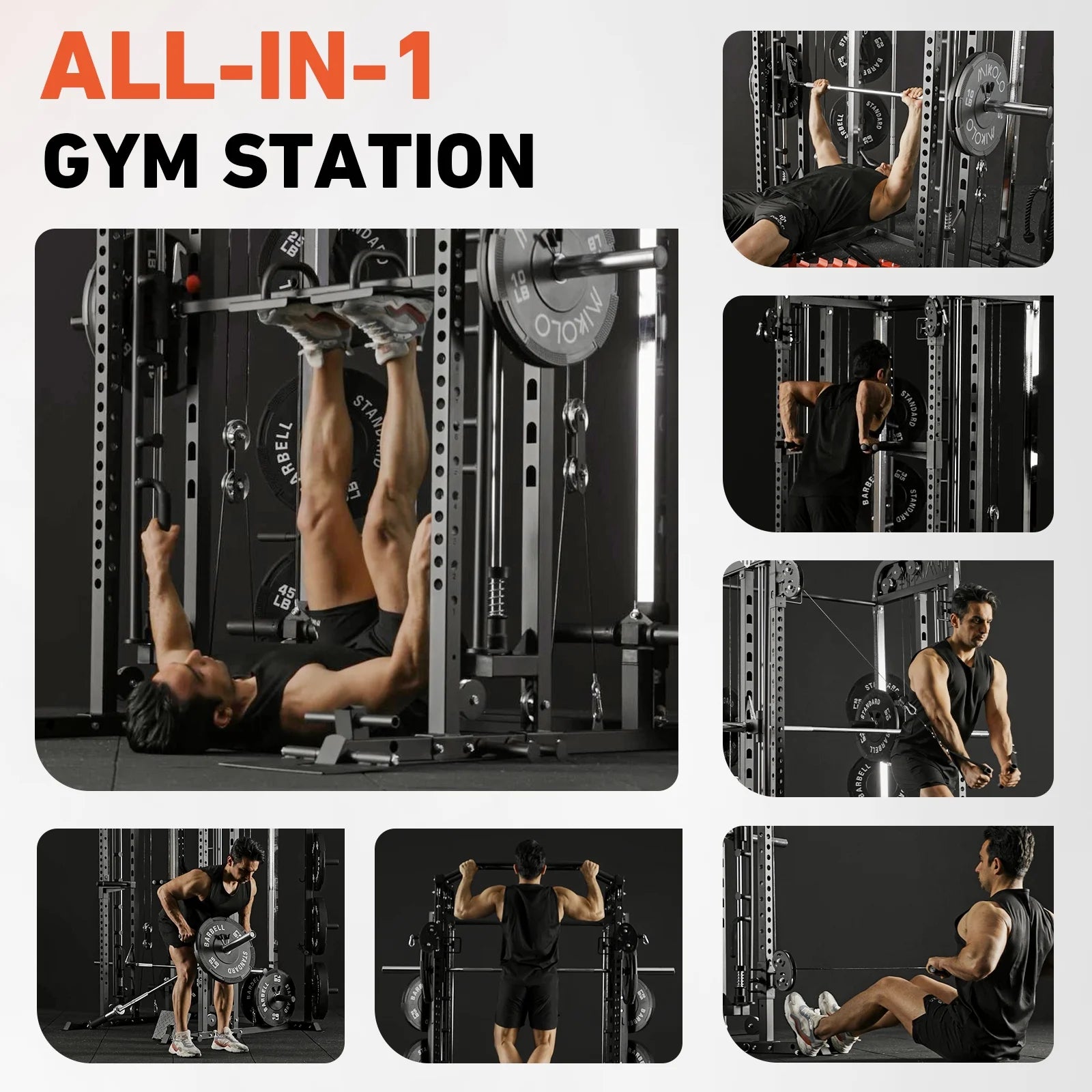 Smith Machine Home Gym, 2100LBS Smith Rack with Cable Crossover and 800LBS Weight Bench, Home Gym Equipment