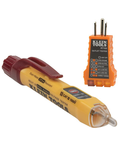 NCVT2PKIT Non-Contact Voltage Tester with Outlet Tester, 12-48V AC or 48 - 1000V AC Dual Range for Broad Application