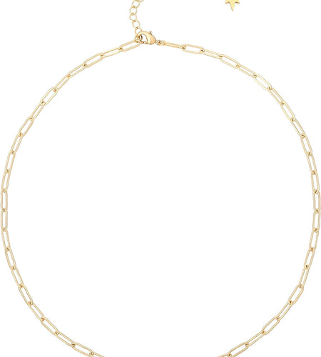 18K Gold Paperclip Chain Choker Satellite Chain Lava Bead Pendant Necklace Dainty Jewelry for Women 16''