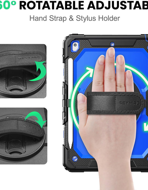 Load image into Gallery viewer, Case Ipad 9Th Generation Kids Ipad 10.2 Case 2021, Full-Body Shock Protective Ipad 7/8/9 Case with Screen Protector Rotating Hand Strap Stand for Ipad 10.2-Inch 9Th/8Th/7Th Gen, Black/Blue
