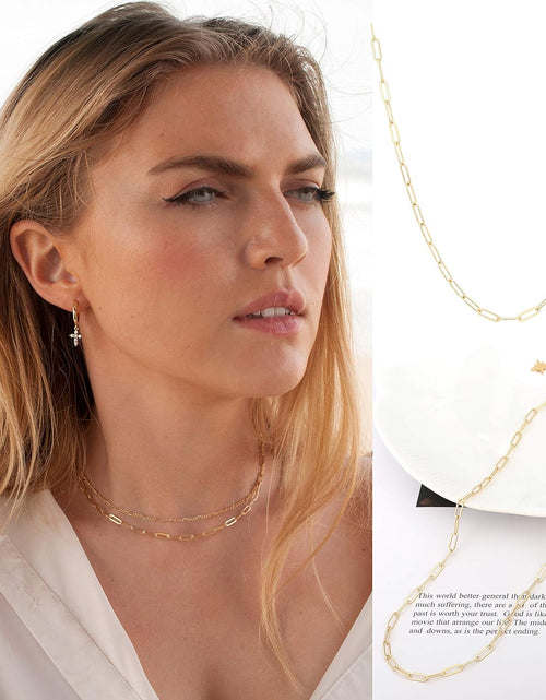 Load image into Gallery viewer, 18K Gold Paperclip Chain Choker Satellite Chain Lava Bead Pendant Necklace Dainty Jewelry for Women 16&#39;&#39;
