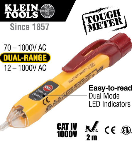 NCVT2PKIT Non-Contact Voltage Tester with Outlet Tester, 12-48V AC or 48 - 1000V AC Dual Range for Broad Application