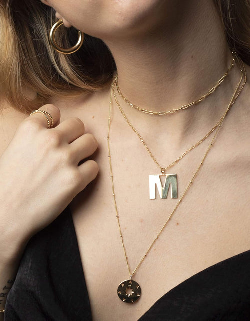 Load image into Gallery viewer, 18K Gold Paperclip Chain Choker Satellite Chain Lava Bead Pendant Necklace Dainty Jewelry for Women 16&#39;&#39;
