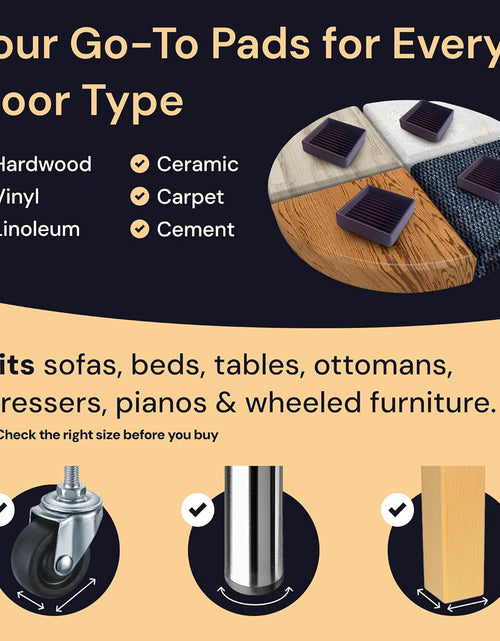 Load image into Gallery viewer, 3X3 Square Rubber Furniture Caster Cups with Anti-Sliding Floor Grip (Set of 4) Brown

