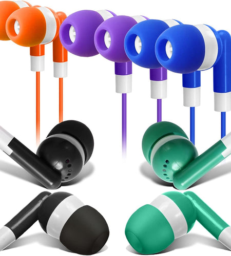 Bulk Earbuds 50 Pack for Classroom -  Wholesale Earbuds Headphones Wired Stereo Earphones Multi Color for Kids Toddlers Teen at School Library Room Homeschool Online Teaching