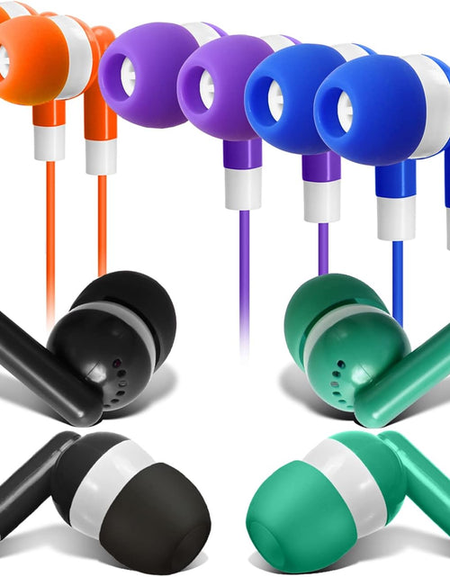 Load image into Gallery viewer, Bulk Earbuds 50 Pack for Classroom -  Wholesale Earbuds Headphones Wired Stereo Earphones Multi Color for Kids Toddlers Teen at School Library Room Homeschool Online Teaching
