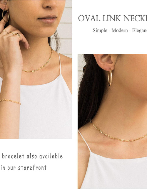 Load image into Gallery viewer, 18K Gold Paperclip Chain Choker Satellite Chain Lava Bead Pendant Necklace Dainty Jewelry for Women 16&#39;&#39;
