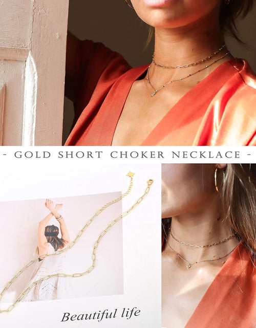 Load image into Gallery viewer, 18K Gold Paperclip Chain Choker Satellite Chain Lava Bead Pendant Necklace Dainty Jewelry for Women 16&#39;&#39;
