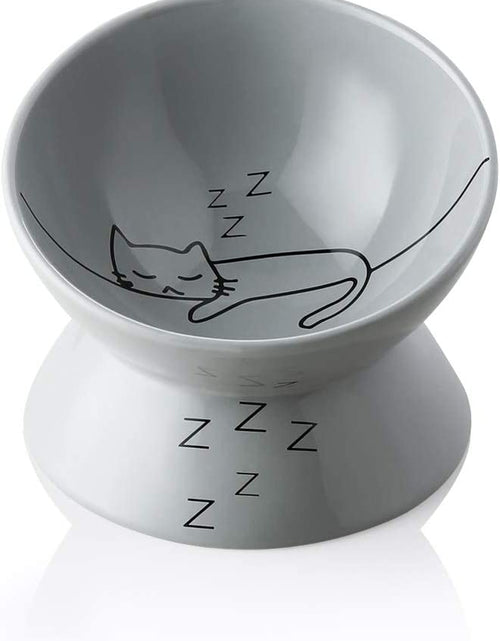 Load image into Gallery viewer, Raised Cat Bowl for Dry Wet Cat Food, Ceramic Elevated Pet Bowl Cat Dish, Protect Cat&#39;S Spine, Stress Free, Slanted Design for Cat Easy Eating, 10 Oz, Dishwasher Safe (Grey)
