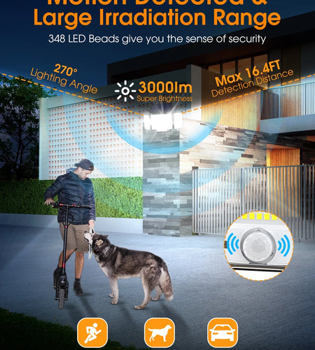 Solar Lights Outdoor , 348 LED 3000LM Solar Motion Sensor Security Lights, Solar Flood Lights with Remote, 3 Lighting Modes Waterproof Solar Wall Lights for Yard,Garage,Patio Entryways, 2Pack